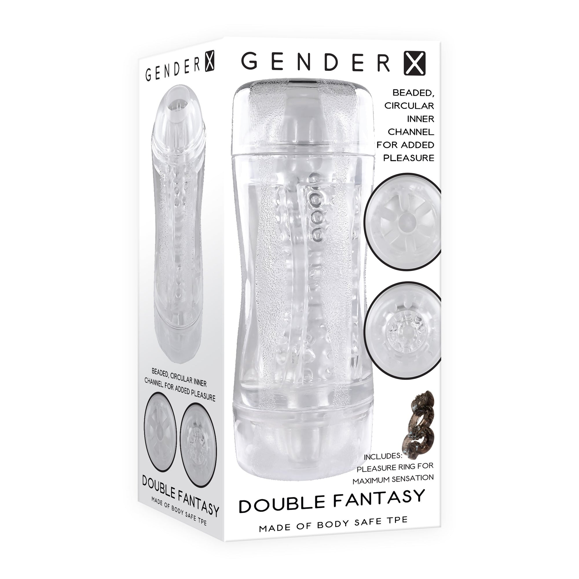 Evolved - Gender X Double Fantasy Stroker Masturbator with Vibrating Cock Ring (Clear)