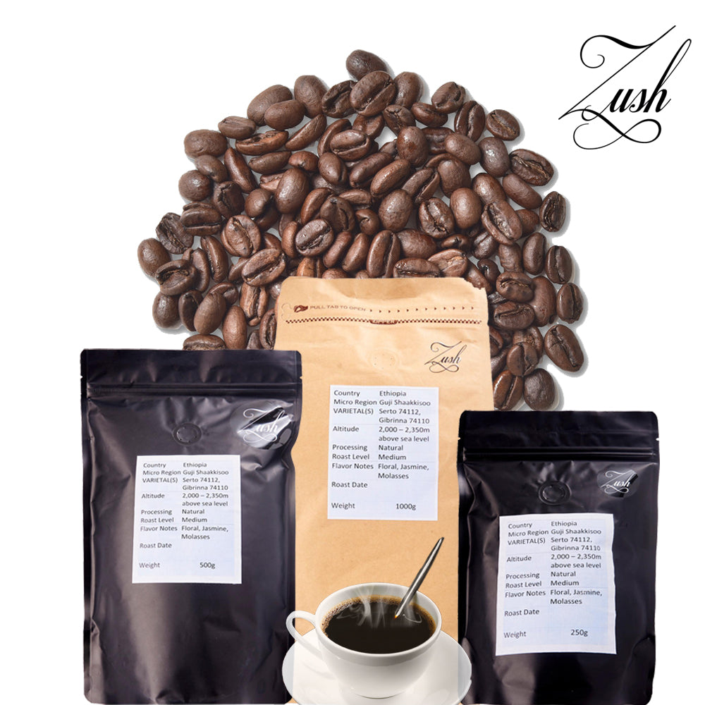 ZUSH 咖啡 - 特色咖啡豆，100% 阿拉比卡咖啡豆，批量烘焙。埃塞俄比亚 GUJI SHAKKISOO