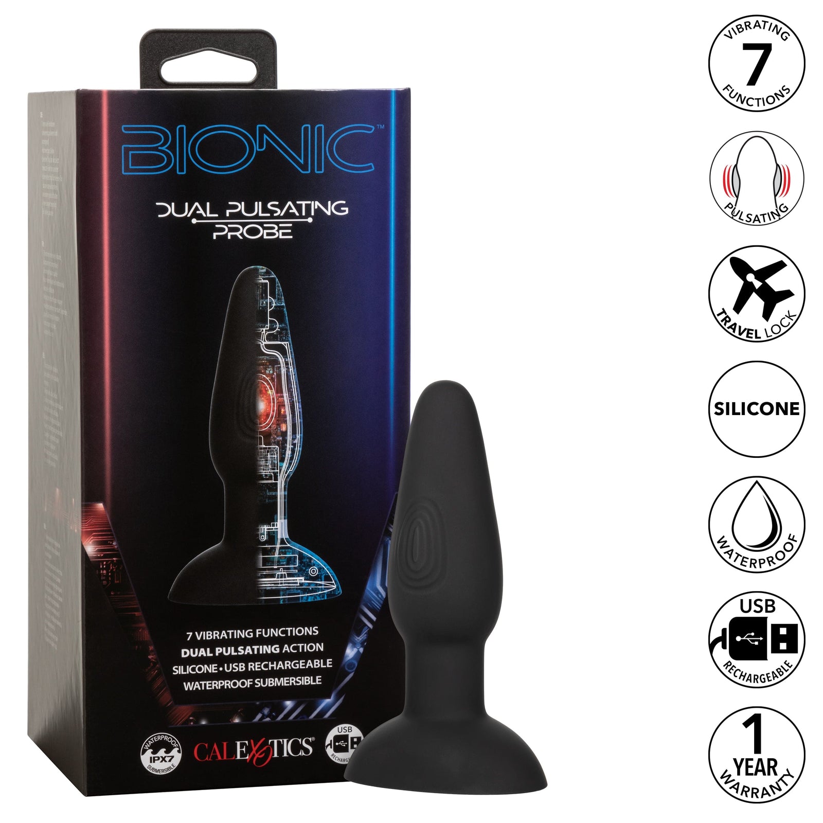 California Exotics - Bionic Dual Pulsating Probe Massager (Black) CE2009 Durio.sg