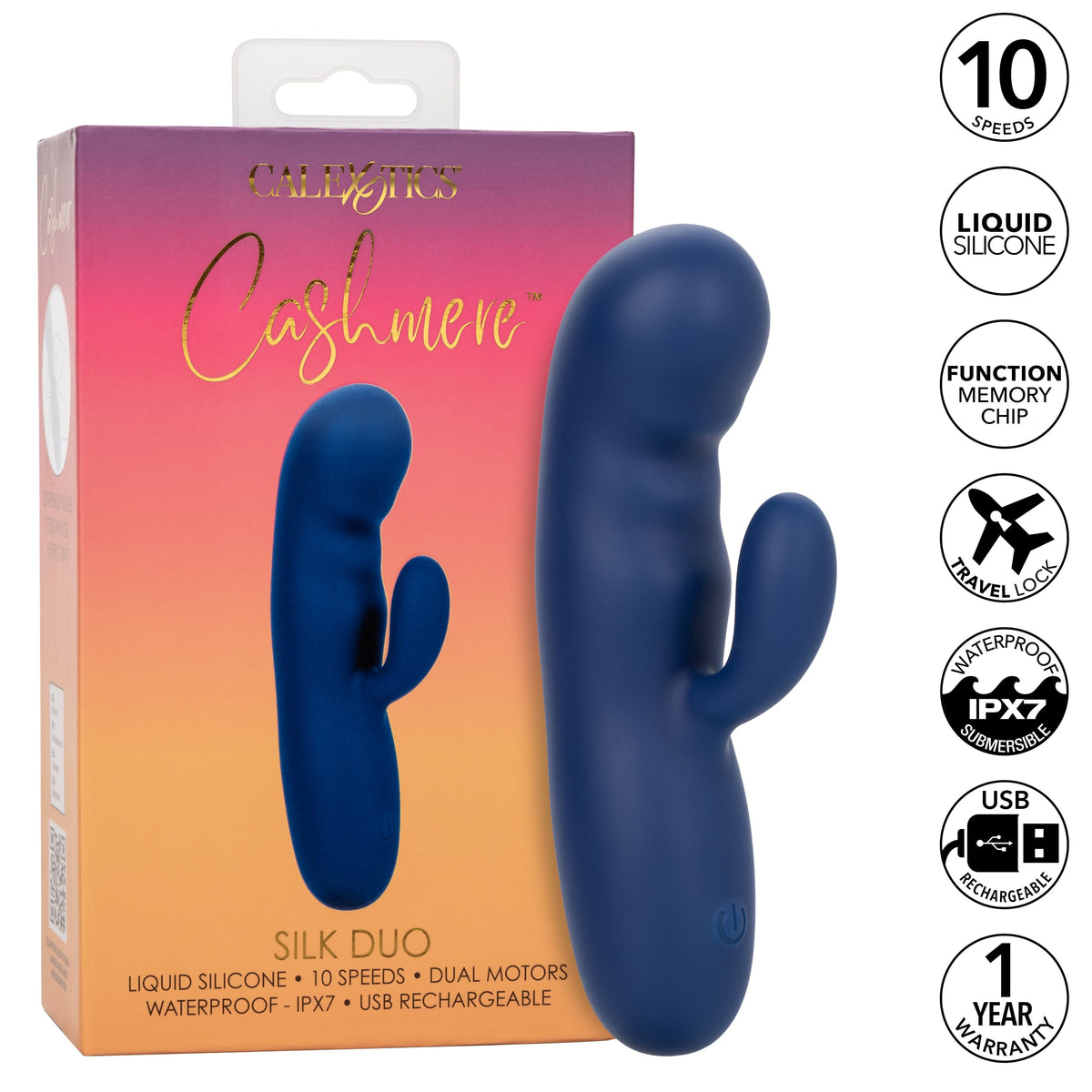 California Exotics - Cashmere Silk Duo Rabbit Vibrator (Blue) CE2021 Durio.sg