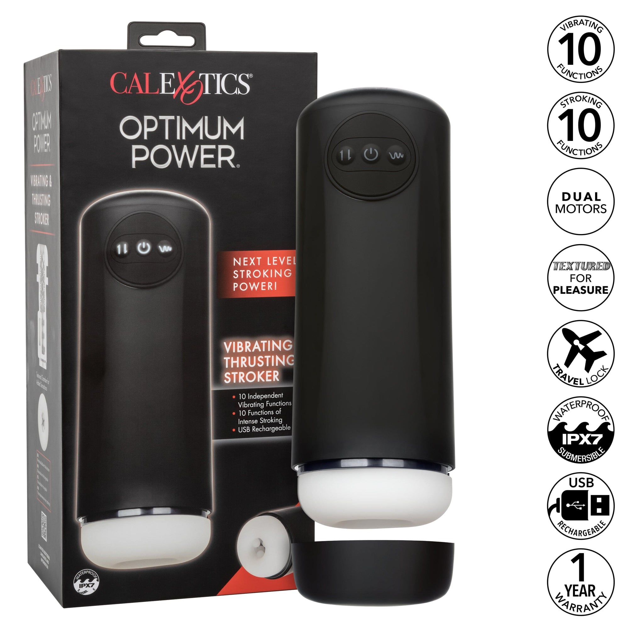 California Exotics - Optimum Power Vibrating and Thrusting Stroker Masturbator (Black) CE2022 CherryAffairs